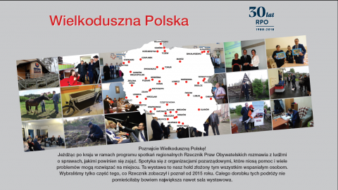 Plansza otwierająca wystawę: Mapa Polski i zdjęcia